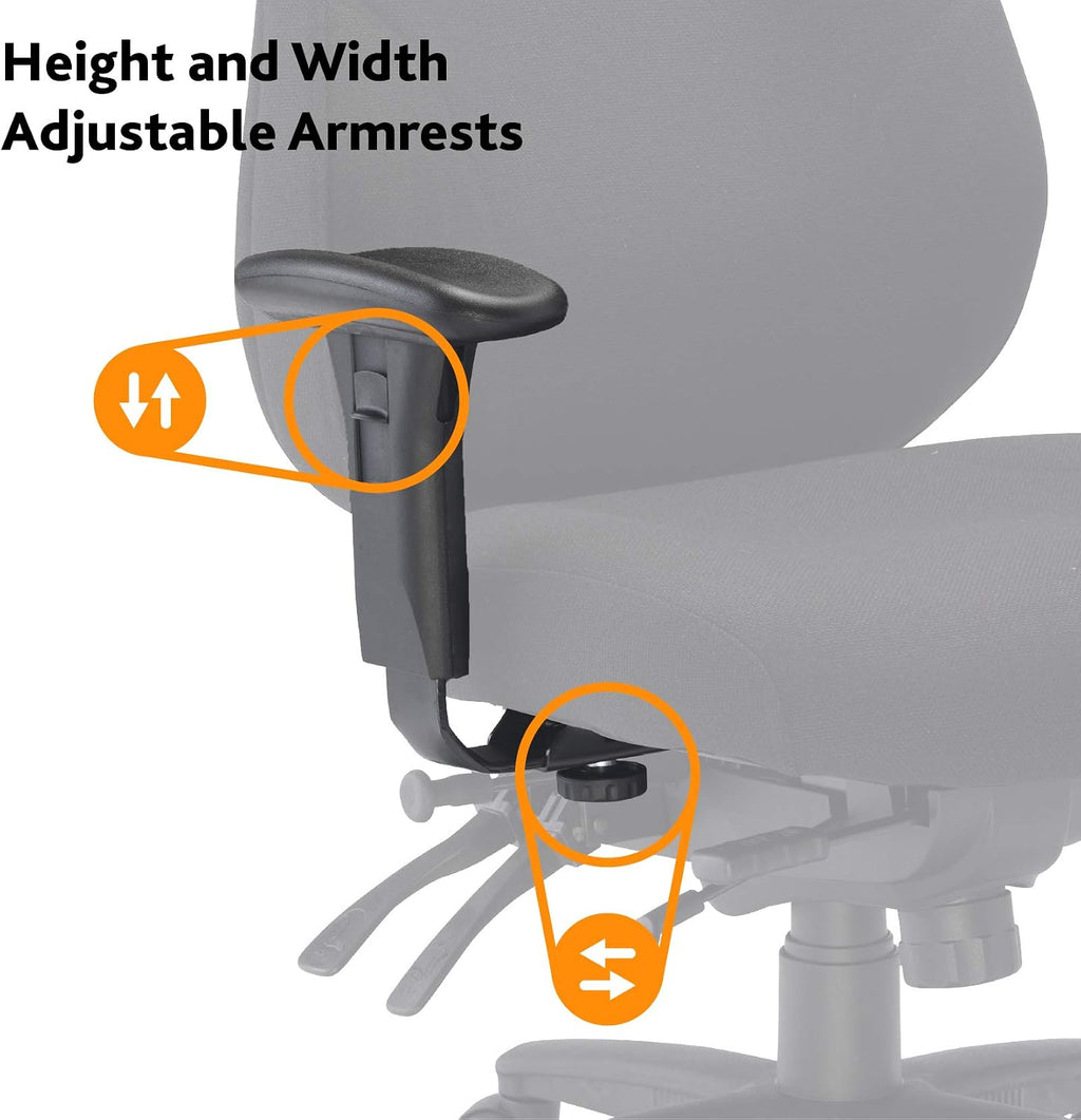Office Hippo Desk Chair, Ergonomic Heavy Duty Office Chair,Highly Adjustable For Extra Comfort & 24 Hour Daily Use, High Back Computer Chair With Seat Slide, 150 kg User Weight - Black