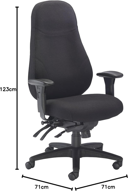 Office Hippo Desk Chair, Ergonomic Heavy Duty Office Chair,Highly Adjustable For Extra Comfort & 24 Hour Daily Use, High Back Computer Chair With Seat Slide, 150 kg User Weight - Black