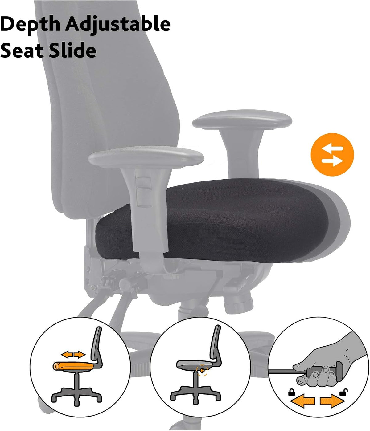 Office Hippo Desk Chair, Ergonomic Heavy Duty Office Chair,Highly Adjustable For Extra Comfort & 24 Hour Daily Use, High Back Computer Chair With Seat Slide, 150 kg User Weight - Black
